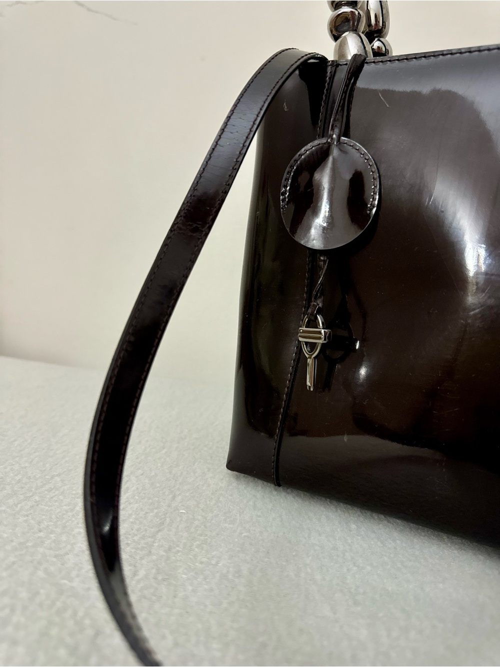 Auth Dior Black Patent Leather Top-Handle Bag - Picture 7 of 16